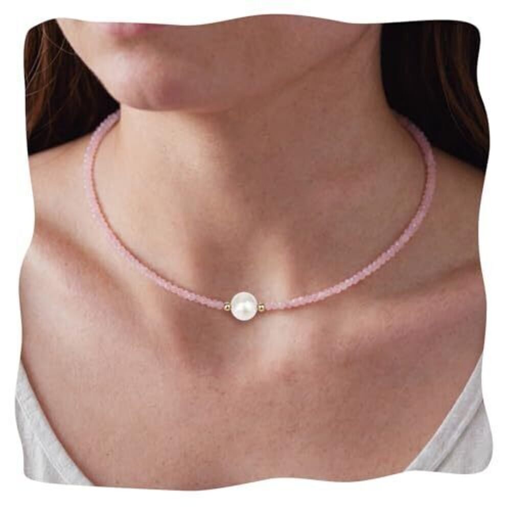 9159 Rose Quartz Necklace Pink Choker Necklace Rose Quartz Jewelry